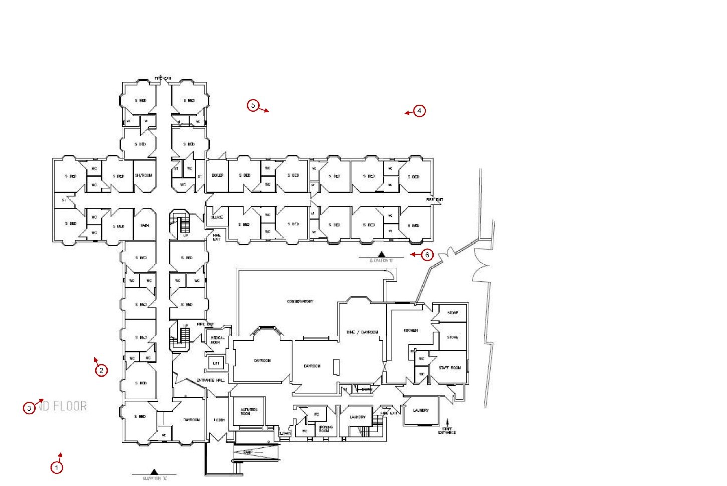 Existing ground floor layout drawing of the care home