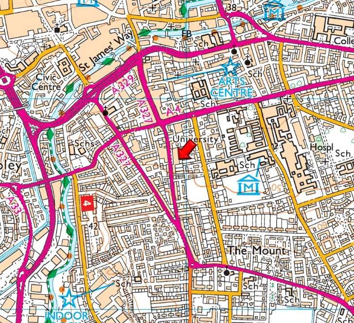 Street map showing the location of 79 Silver Street in central Reading