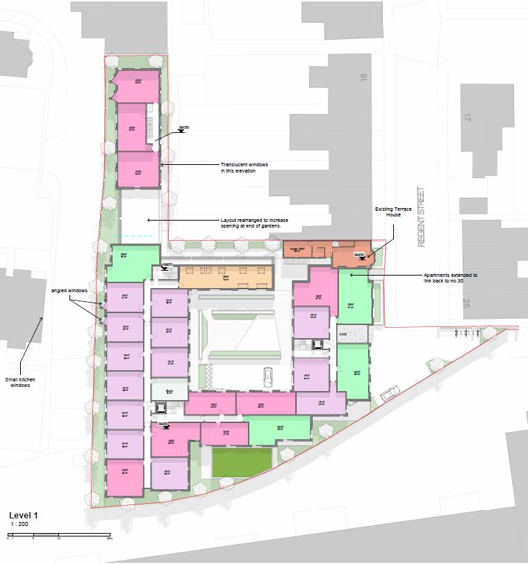 Original planning layout for the Regent Street residential development