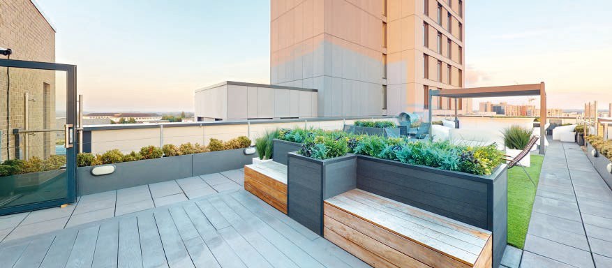 Roof terrace with planting and seating