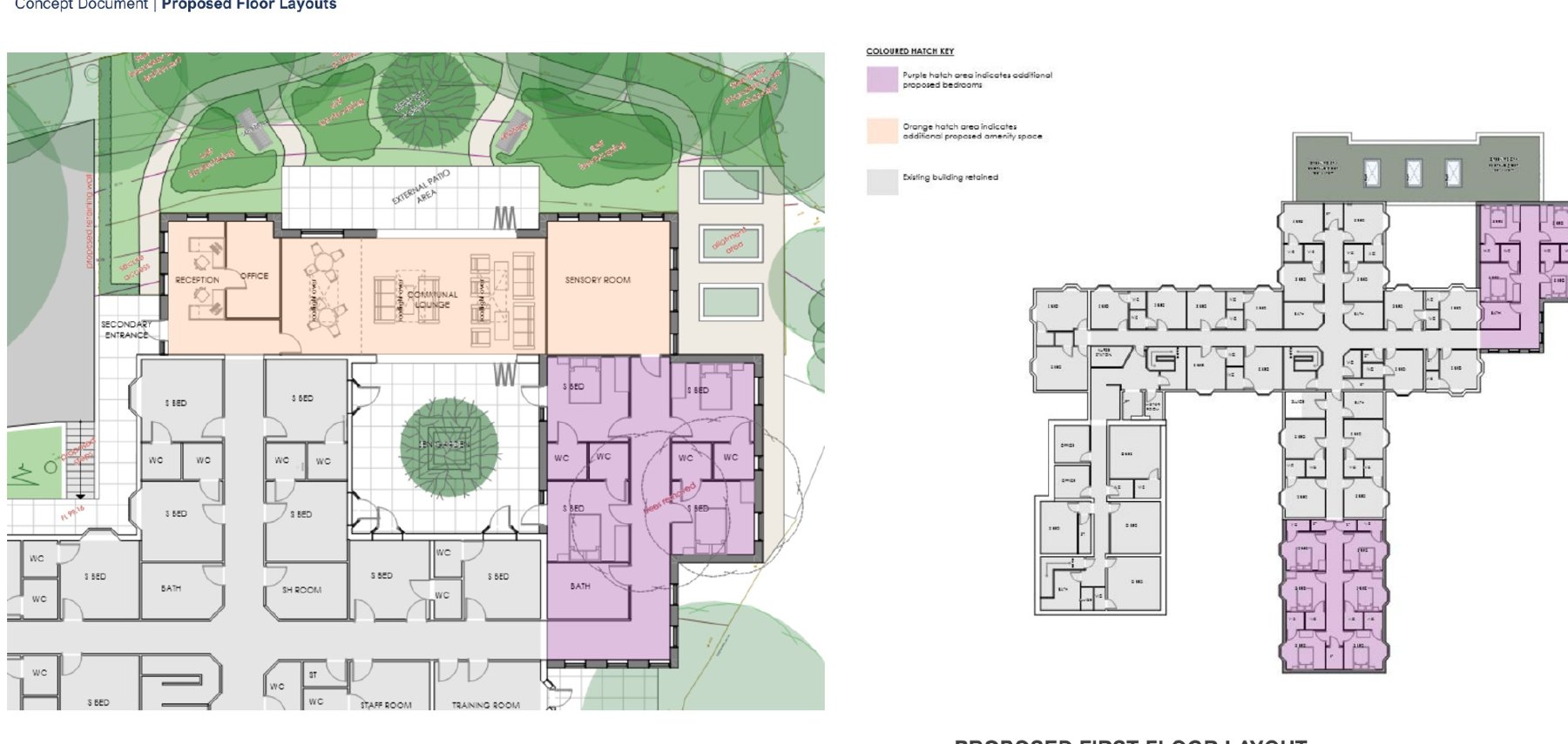 Proposed ground and first floor layout drawings for the concept scheme