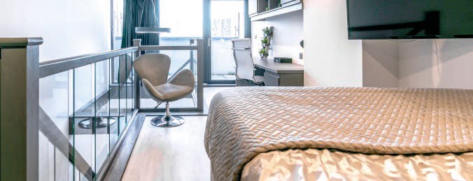 Mezzanine studio with upper sleeping platform