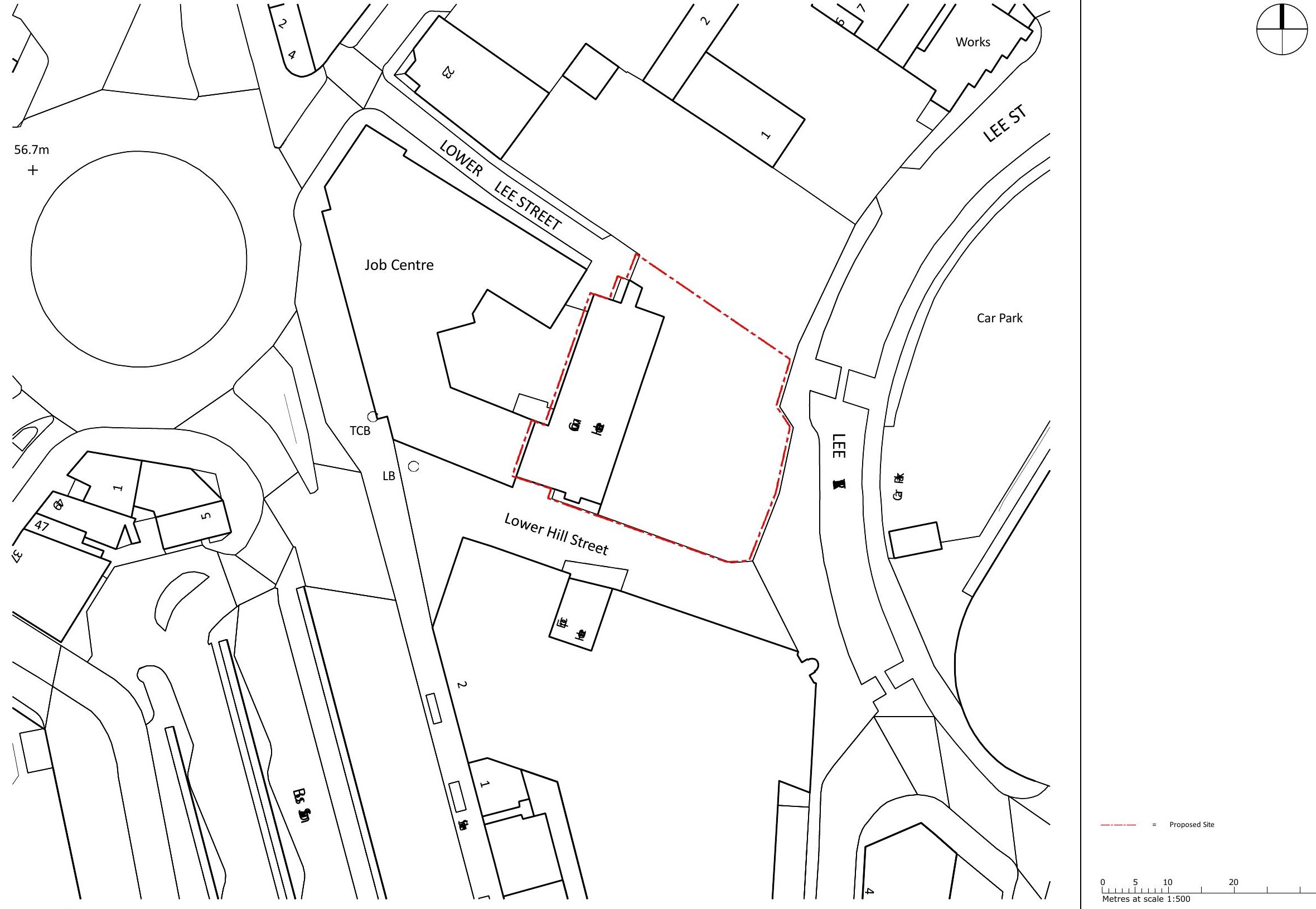 Site location plan showing Crown House between Lower Hill Street, Lower Lee Street and Lee Street