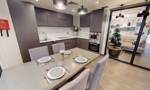 Communal dining and kitchen area