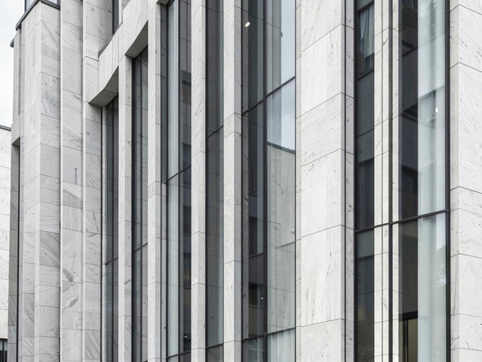 Stone and glass building facade detail